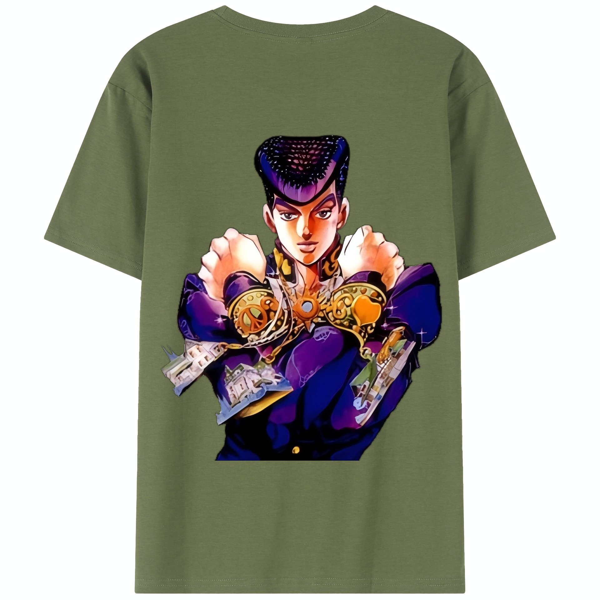 （画像用） ジョジョの奇妙な冒険 ひがしかた じょうすけ JoJo's Bizarre Adventure Higashikata Josuke 綿100％半袖Tシャツ（背面プリント）